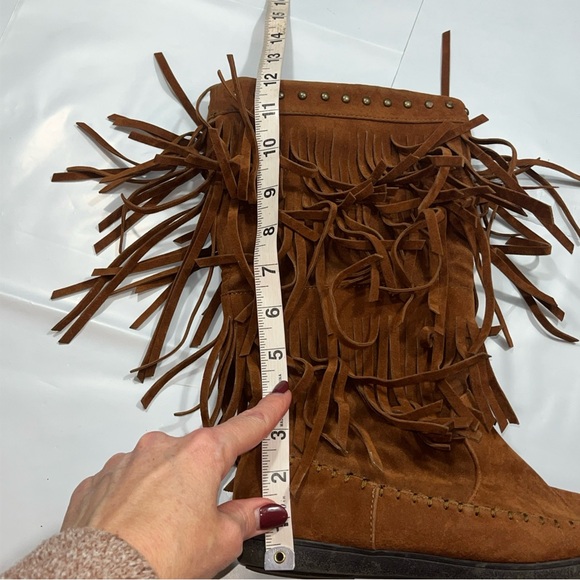 Rampage boho BROWN suede long fringe BOOTS RAM-CAMBRA womens 7M, Moccasin WS1140 - Picture 5 of 16